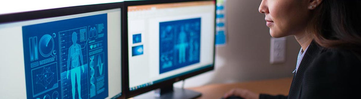 person looking at imaging on a computer screen