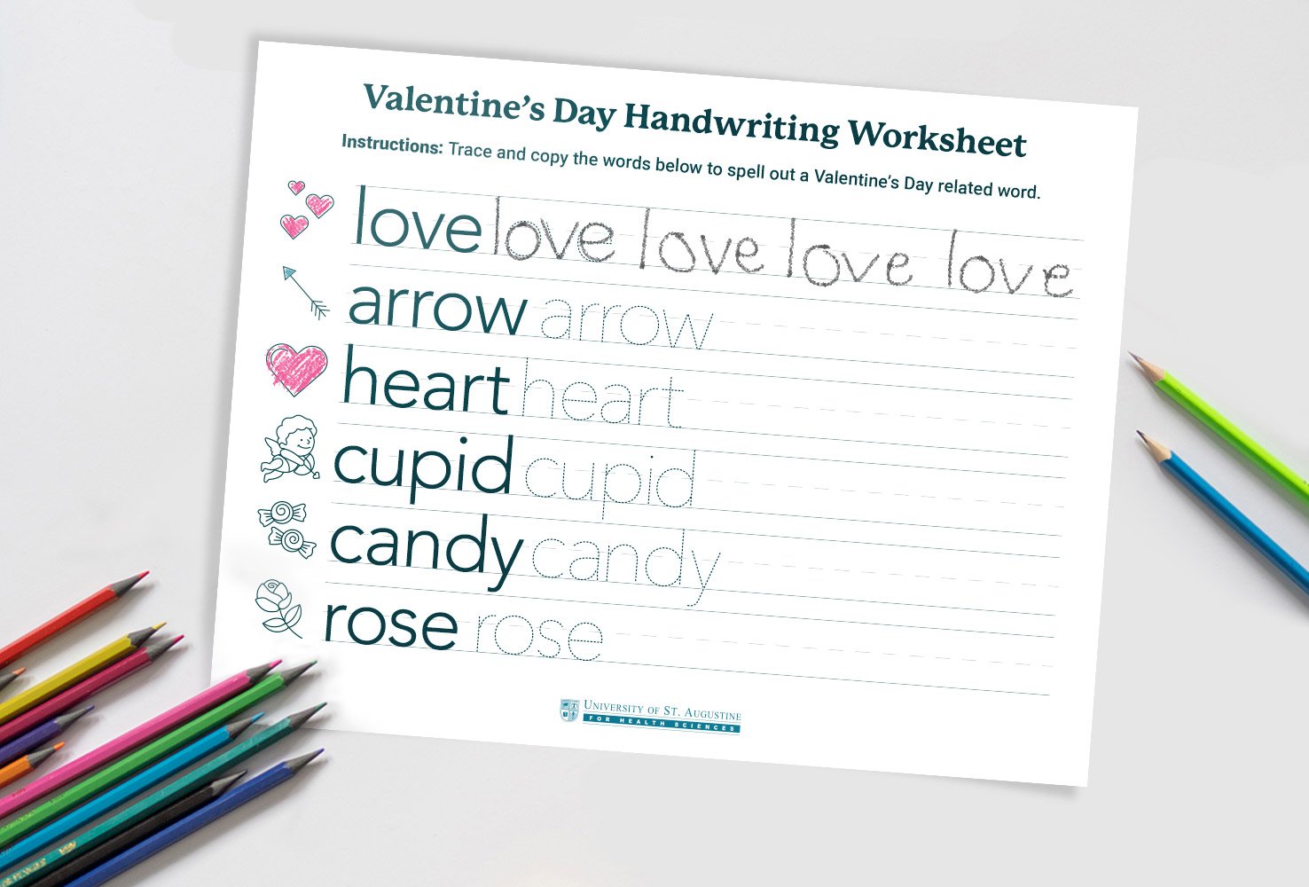valentine's day handwriting worksheet