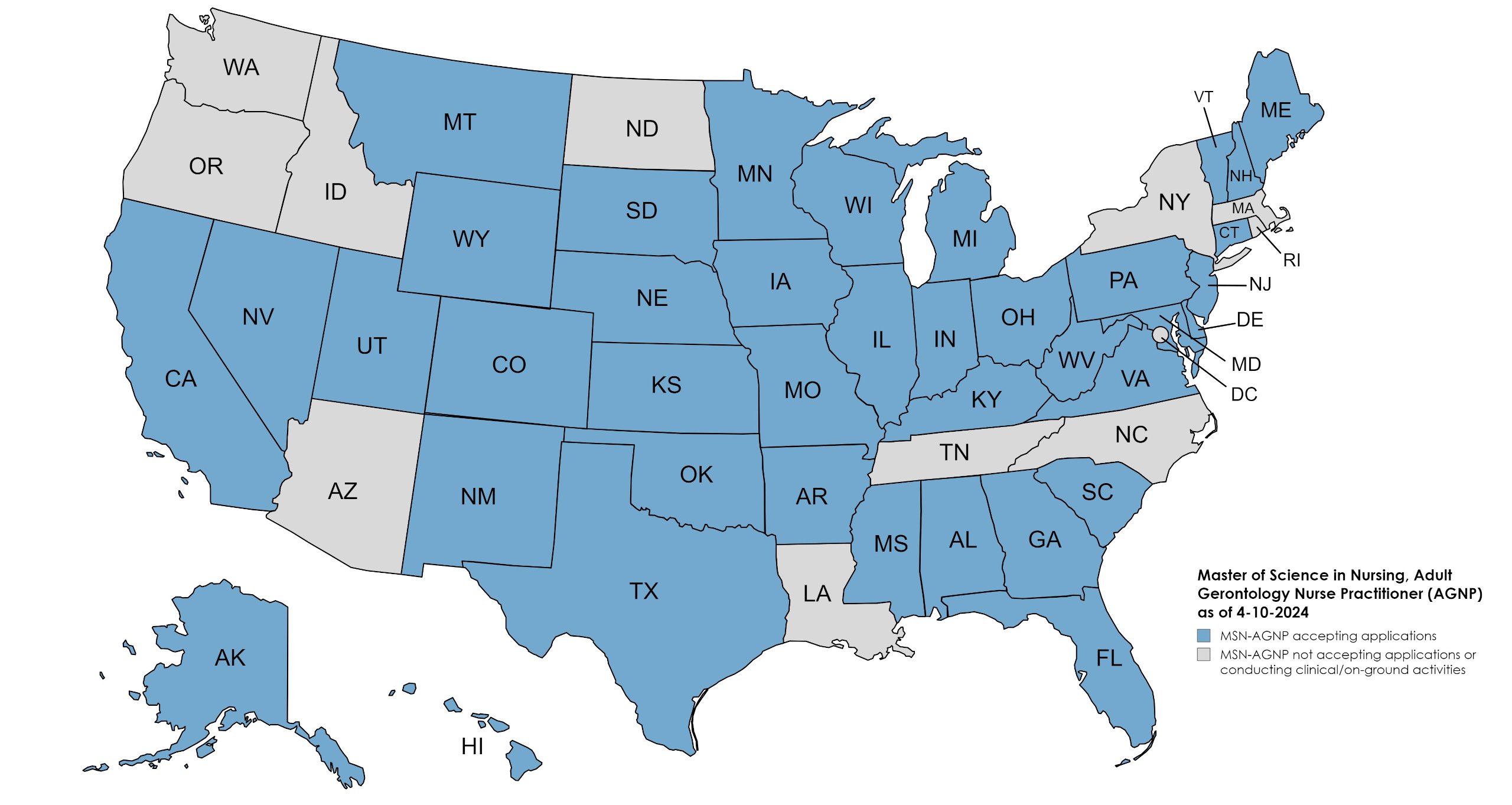 State Approvals: USAHS MSN-AGNP website map 3-27-24