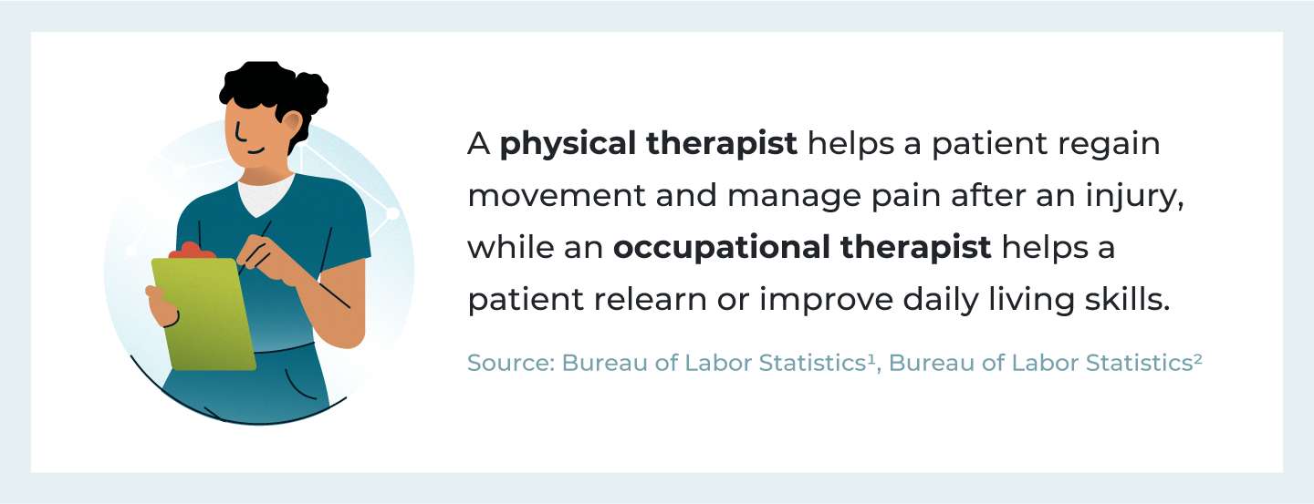 Explanation of the difference between occupational and physical therapists.