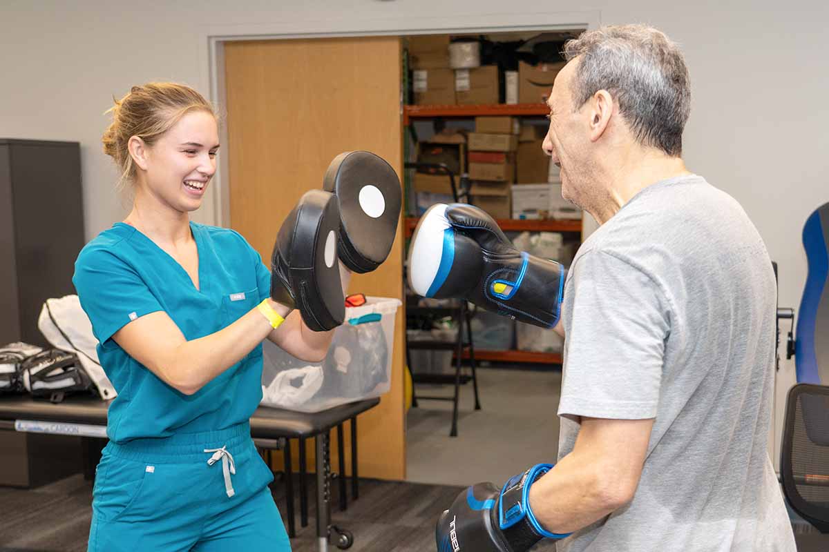 Patient boxing at the Rocksteady program
