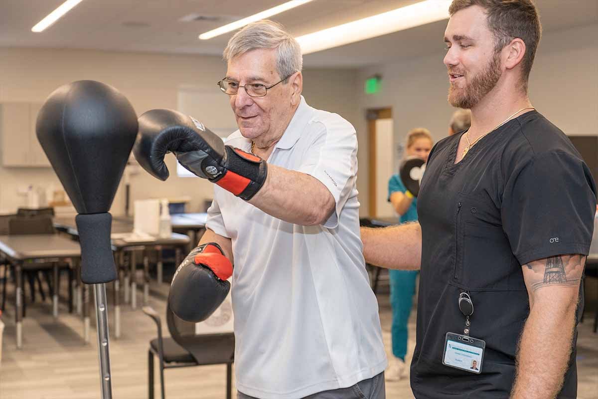 Patient boxing at the Rocksteady program