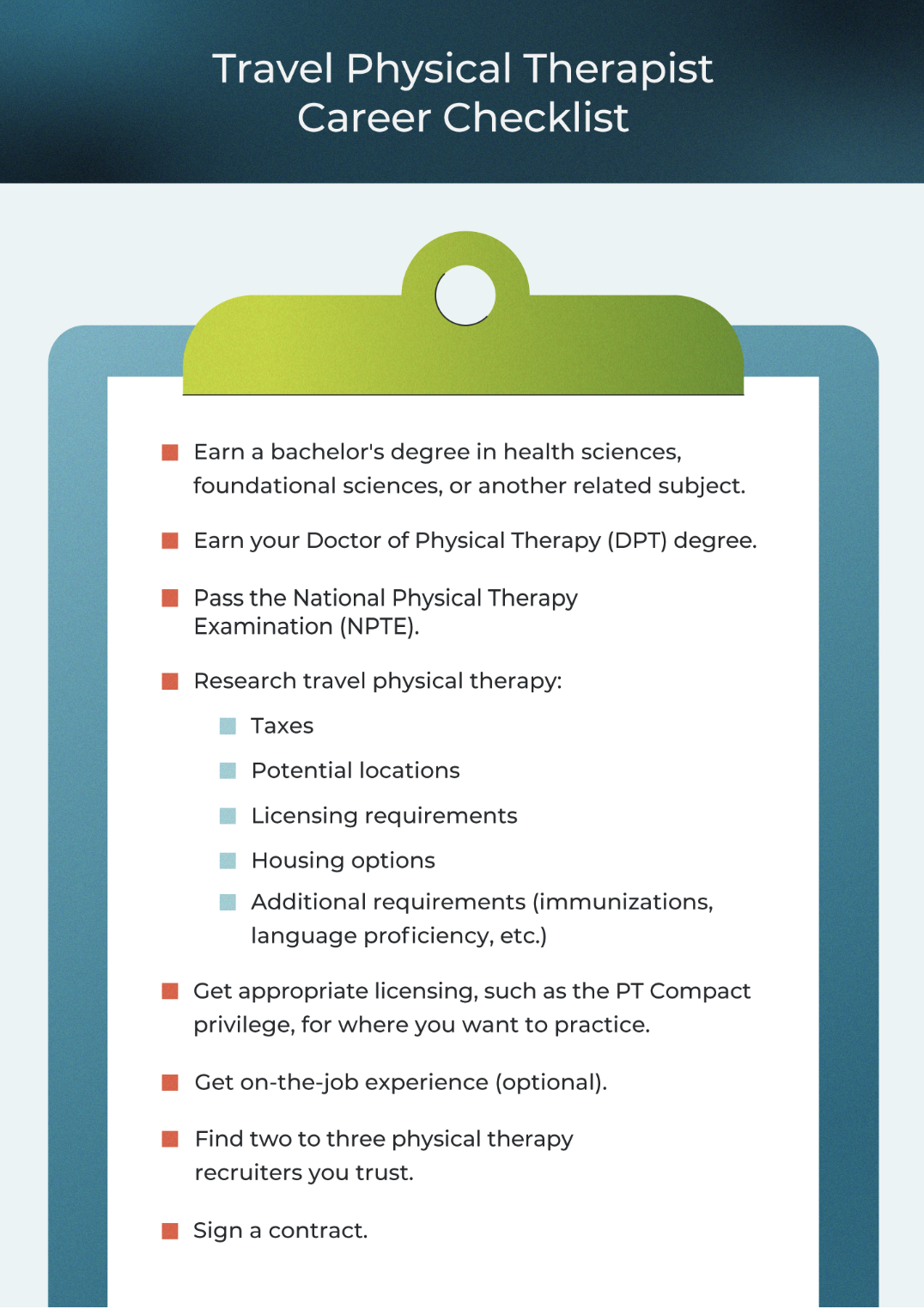 Travel Physical Therapist Career Checklist