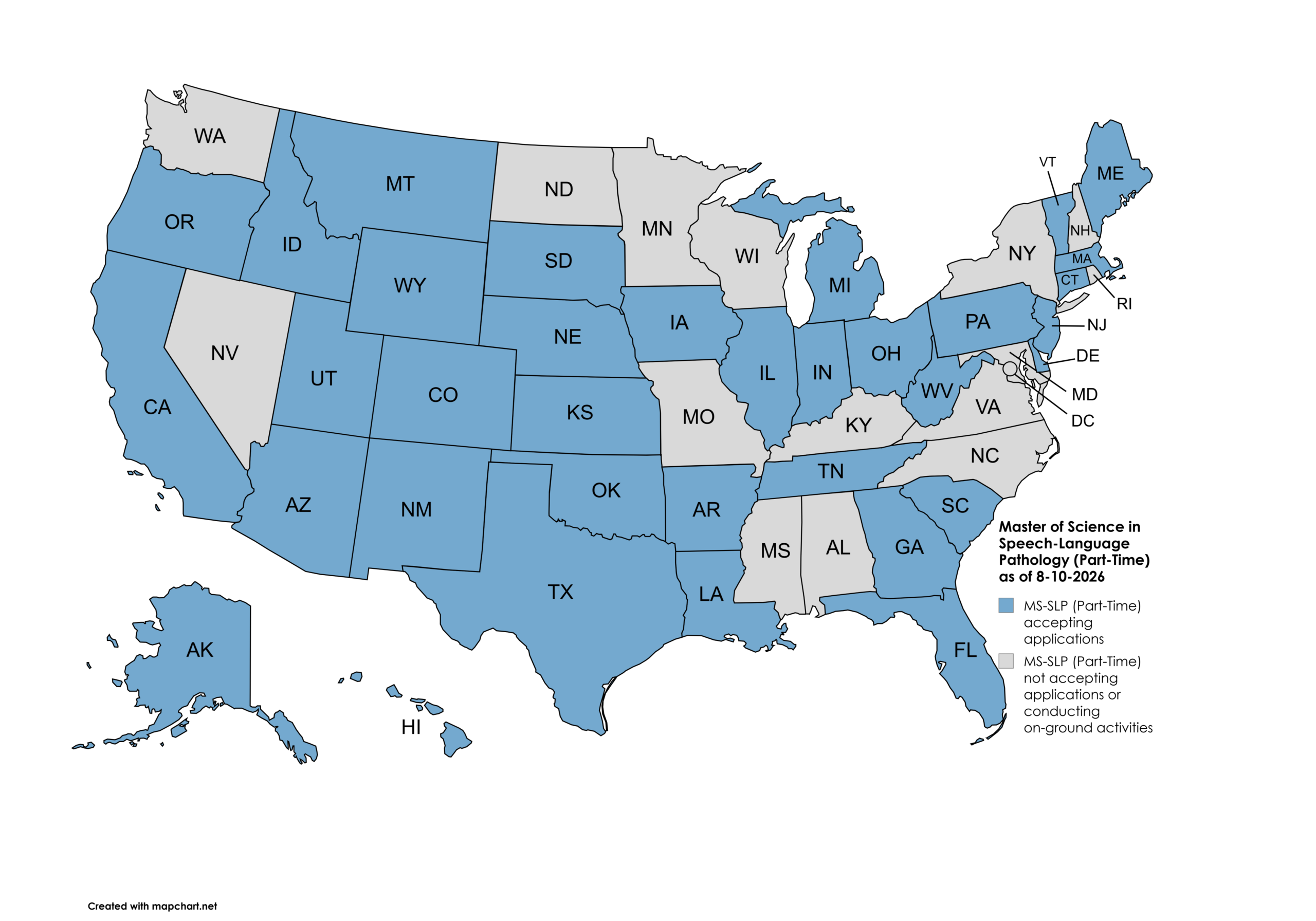 MS-SLP part time accreditation map